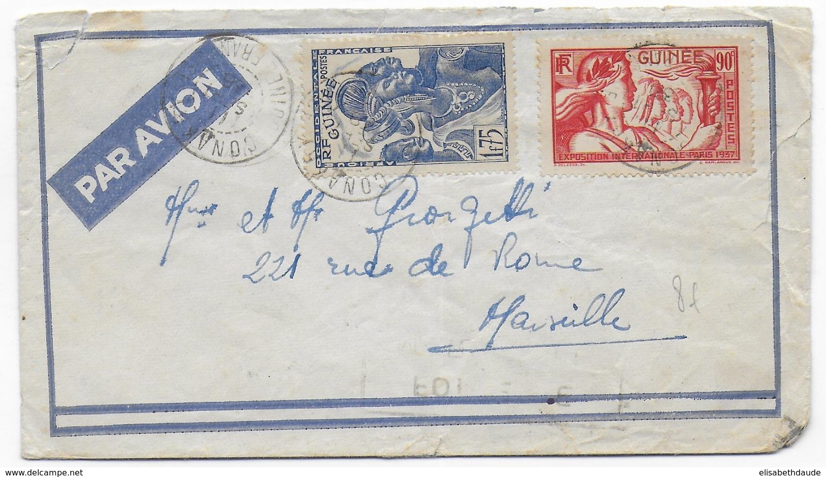 GUINEE - 1938 - ENVELOPPE Par AVION De CONAKRY => MARSEILLE - Lettres & Documents