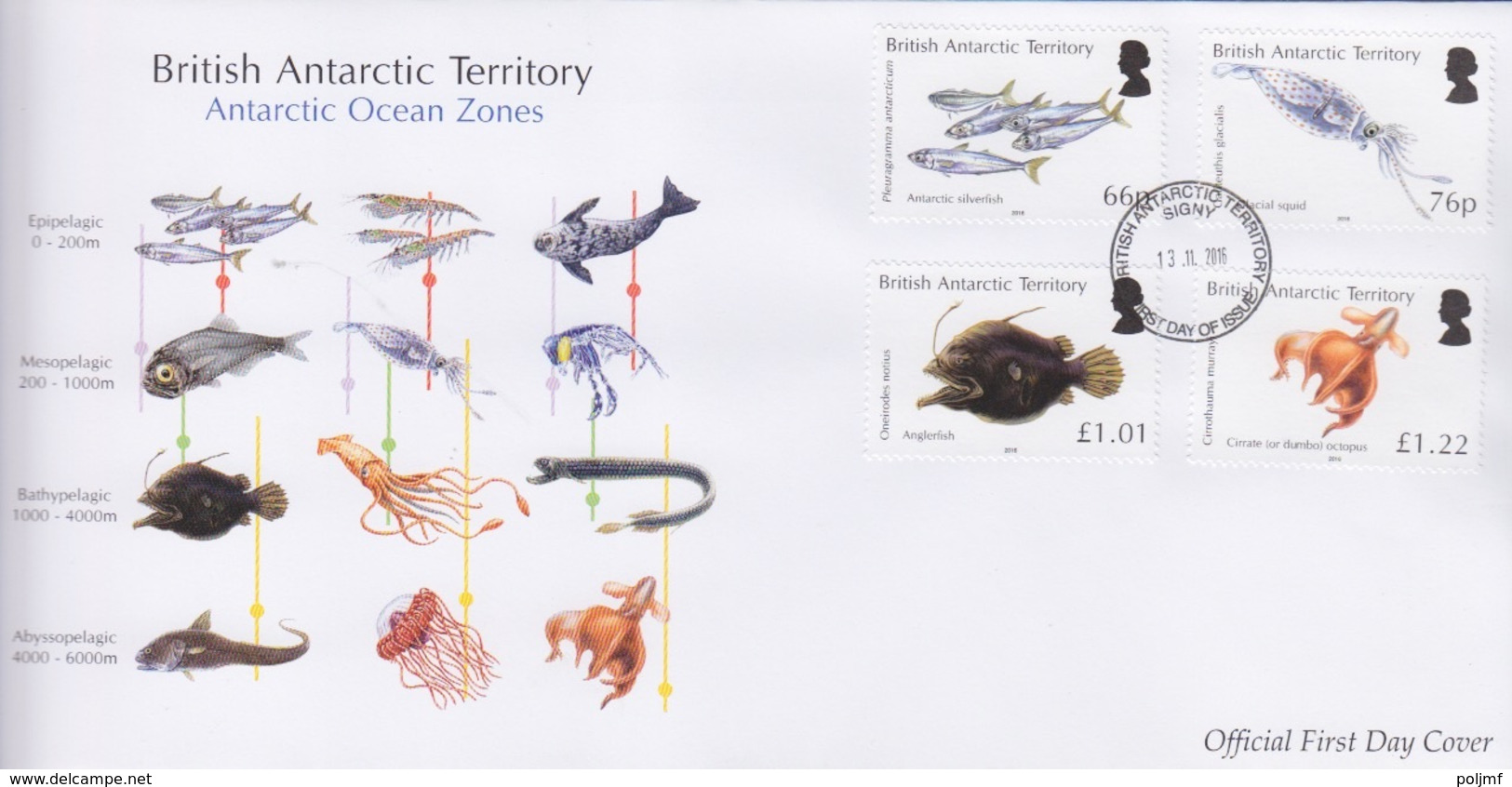 BAT, FDC TP 697 à 700 (Animaux Marins Des Profondeurs), Obl. BAT Signy Le 13.11.2016 - FDC