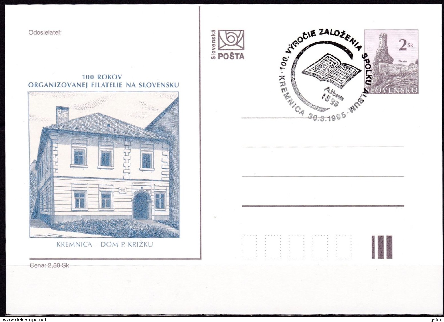 Slowensko, 1995,  P 23, MNH **, 100 Jahre Organisierte Philatelie, 100 Years Of Organized Philately, - Postales