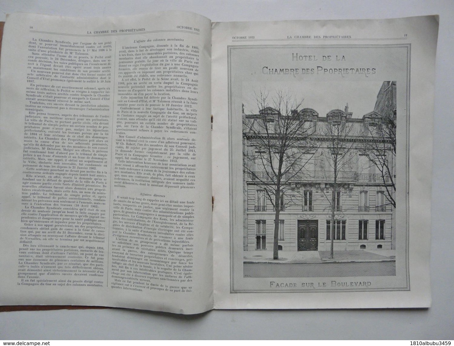 BULLETIN DE LA CHAMBRE SYNDICALE DES PROPRIETES IMMOBILIERES DE LA VILLE DE PARIS - N° Spécial Du Cinquantenaire 1922 - Management