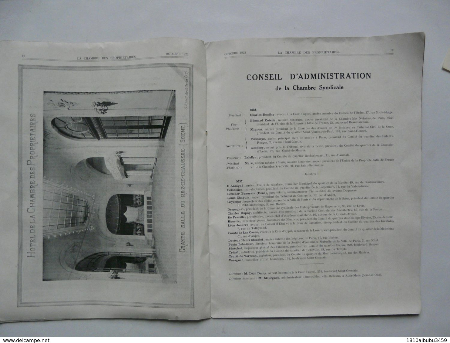 BULLETIN DE LA CHAMBRE SYNDICALE DES PROPRIETES IMMOBILIERES DE LA VILLE DE PARIS - N° Spécial Du Cinquantenaire 1922 - Management