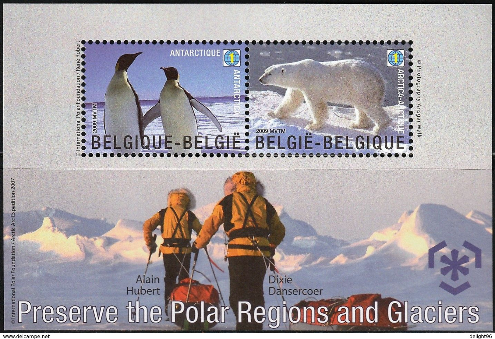 2009 Belgium Preservation Of Polar Regions And Glaciers: Emperor Penguin, Polar Bear Minisheet (** / MNH / UMM) - Schützen Wir Die Polarregionen Und Gletscher