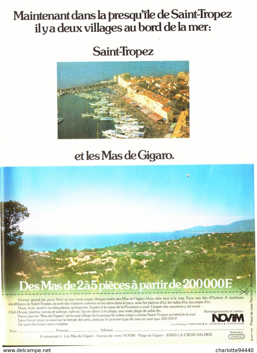 PUB RESIDENCES  " LES MAS De GIGARO  " SAINT-TROPEZ   1976 ( 1 ) - Côte D'Azur