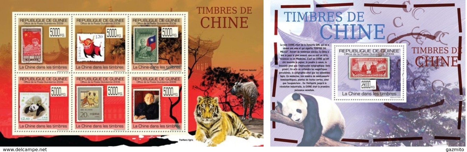 Guinea 2009, Stamps On Stamps, China, Panda, Tiger, Mao, 6val In BF+BF - Mao Tse-Tung