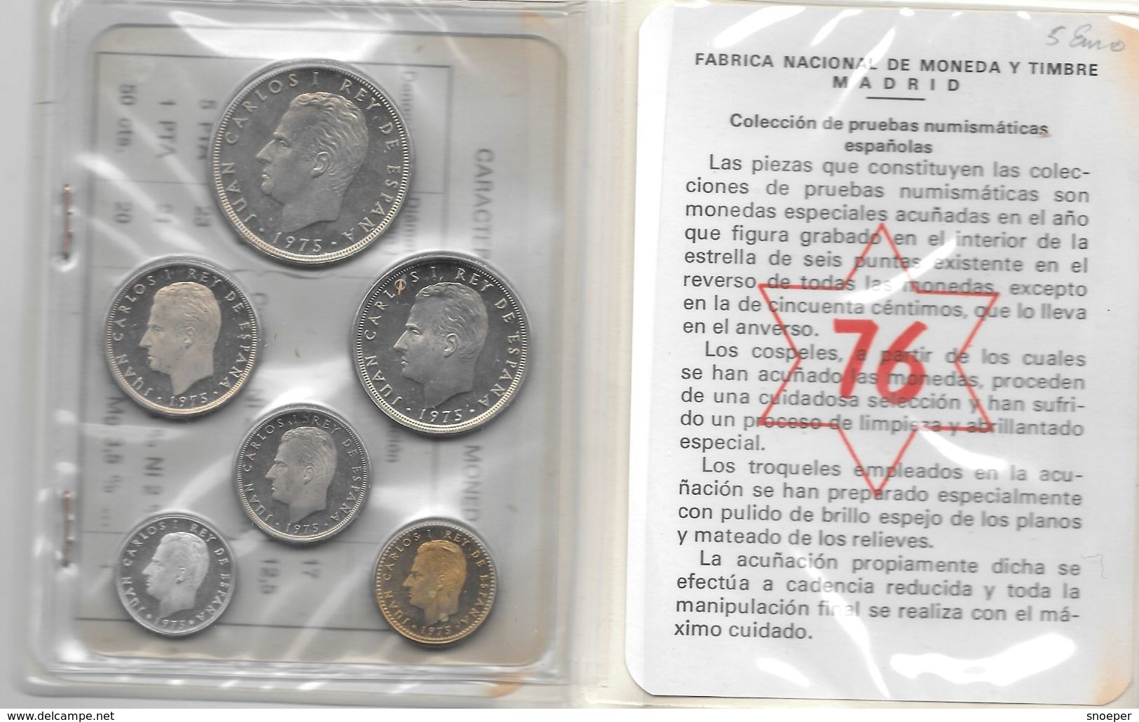 *spain  Proof Set 1975(76)  Ps5 - Münz- Und Jahressets