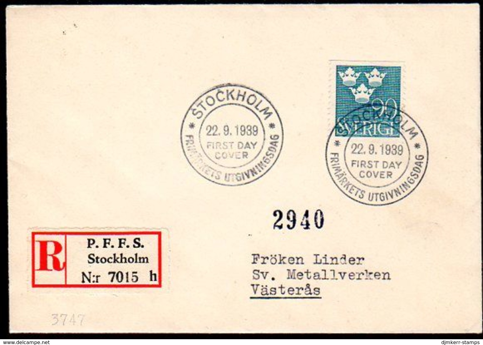 SWEDEN 1939 Crowns Definitive 90 öre FDC.  Michel 267 - FDC