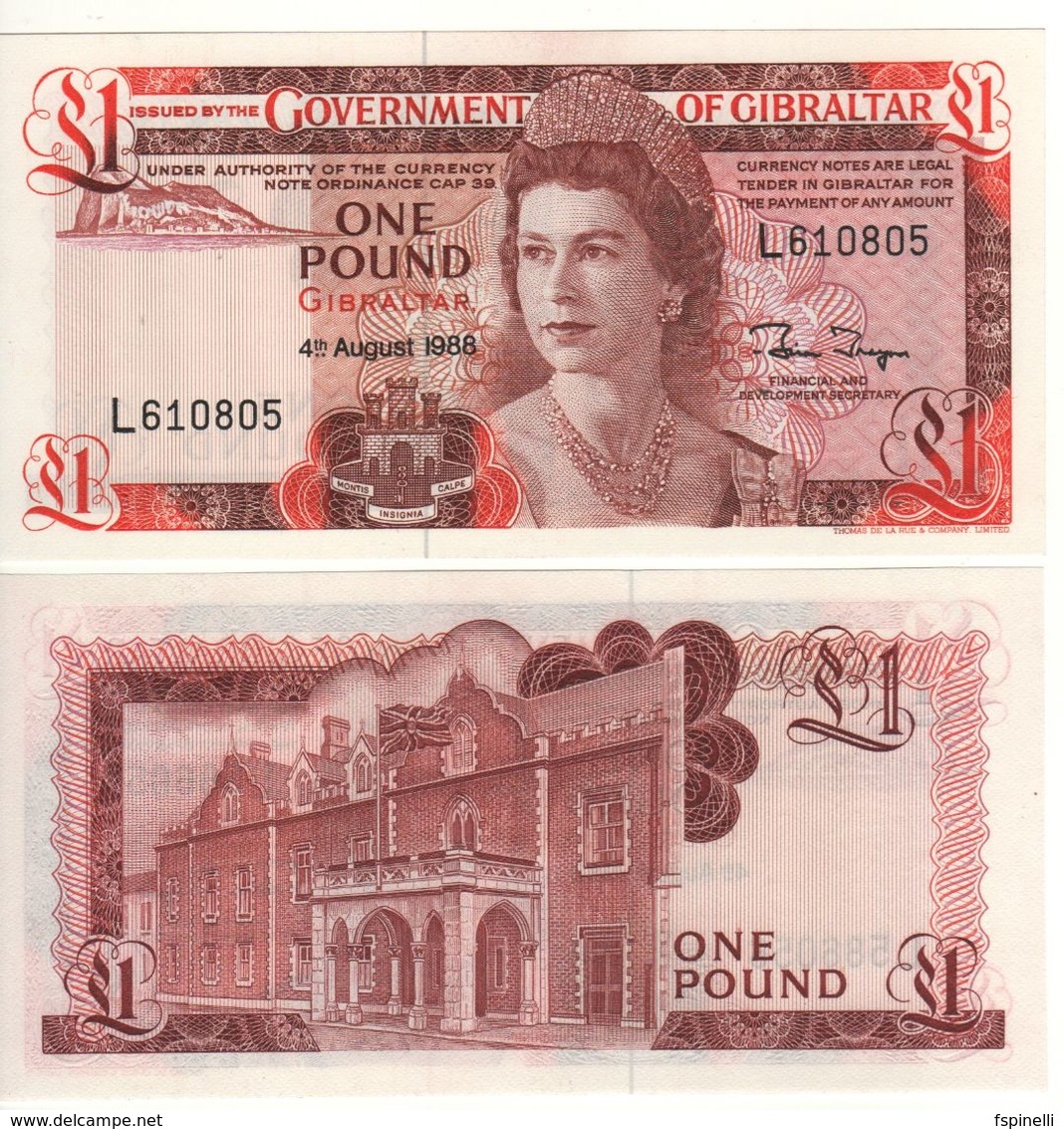 GIBRALTAR   £ 1   Queen Elizabeth II- Covenant Of Gibraltar   P20e  Dated 04.08.1988   UNC - Gibraltar