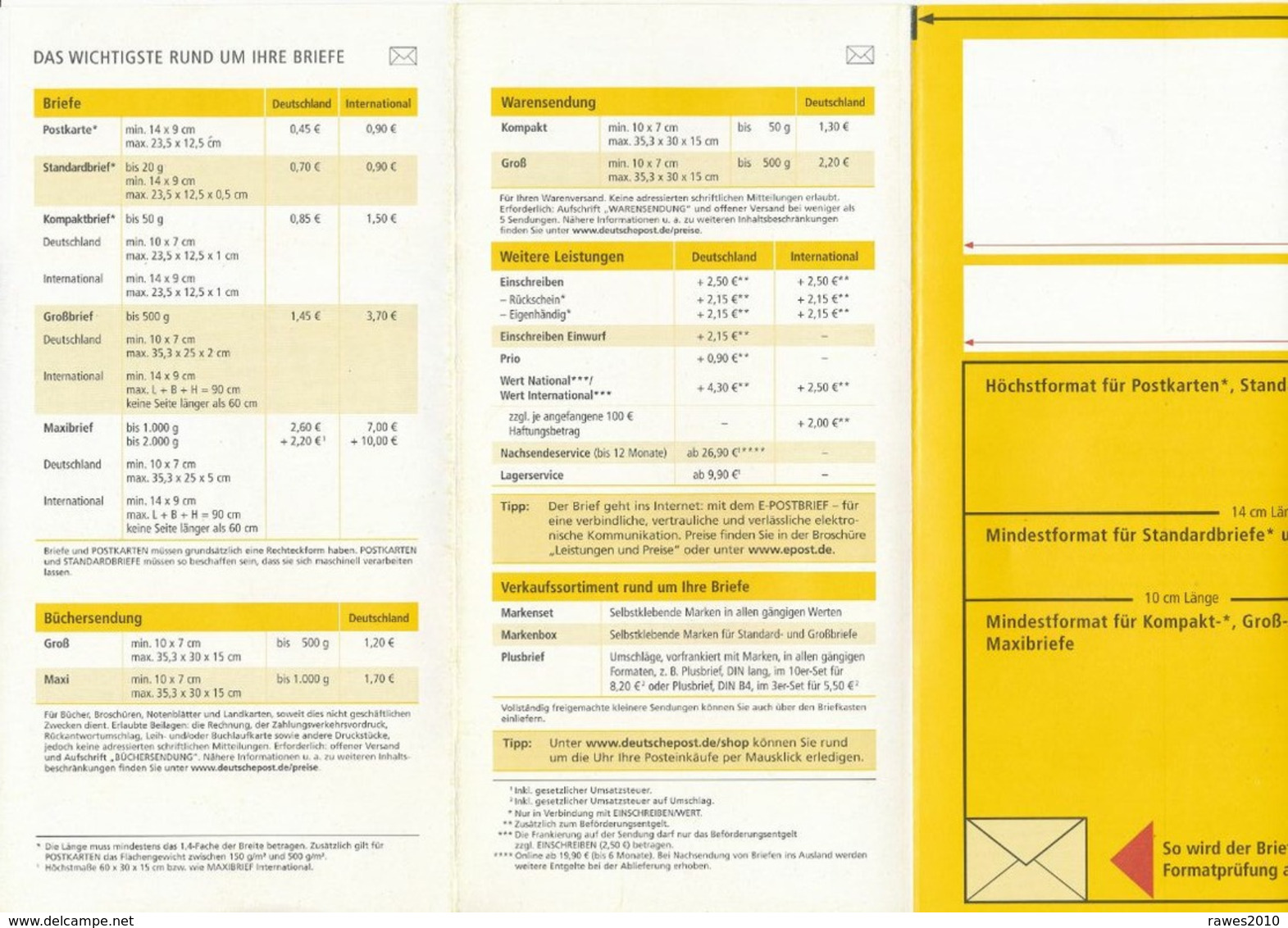 BRD / Bund Deutsche Post Produkte Und Preise Auf Einen Blick - Stand: 01.07.2018 - Tarifs Postaux