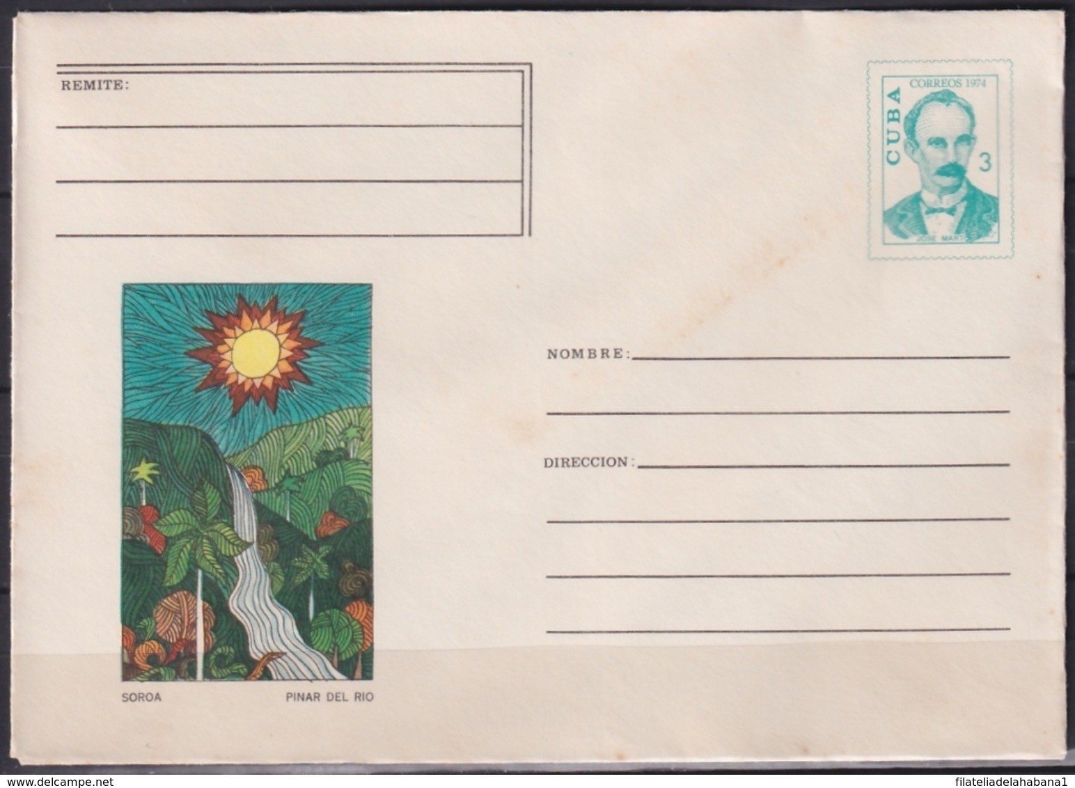 1974-EP-121 CUBA 1974 3c POSTAL STATIONERY COVER. PINAR DEL RIO, SOROA. - Briefe U. Dokumente