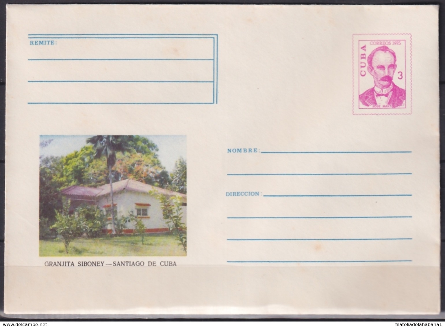 1975-EP-109 CUBA 1975 3c POSTAL STATIONERY COVER. SANTIAGO DE CUBA, GRANJITA SIBONEY. - Brieven En Documenten