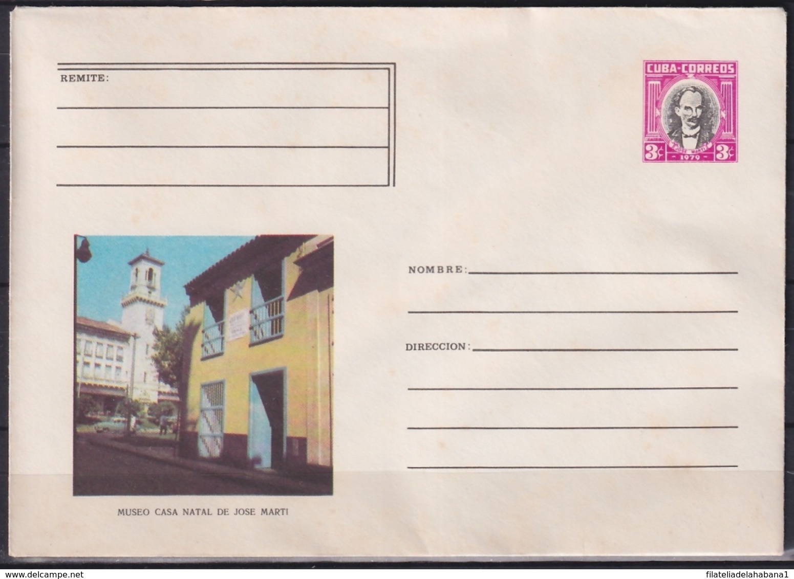 1979-EP-120 CUBA 1979 3c POSTAL STATIONERY COVER. HAVANA. CASA NATAL JOSE MARTI. - Cartas & Documentos