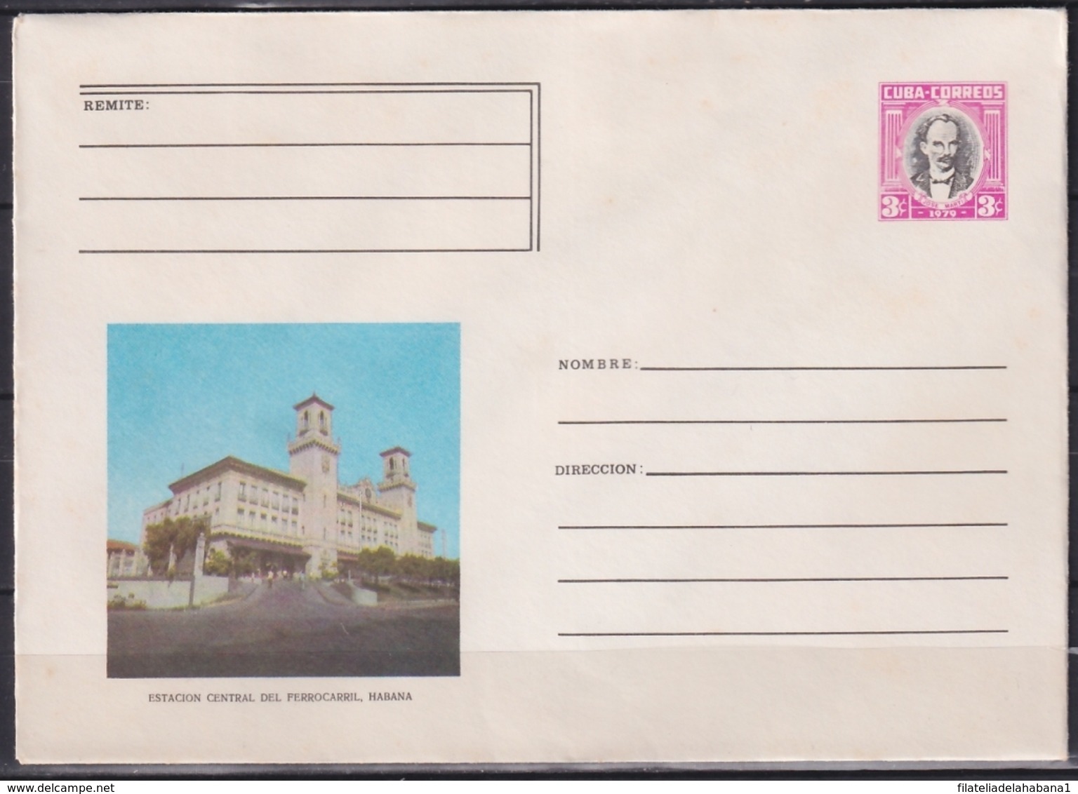 1979-EP-122 CUBA 1979 3c POSTAL STATIONERY COVER. HAVANA. ESTACION CENTRAL FERROCARRIL RAILROAD STATION. - Briefe U. Dokumente