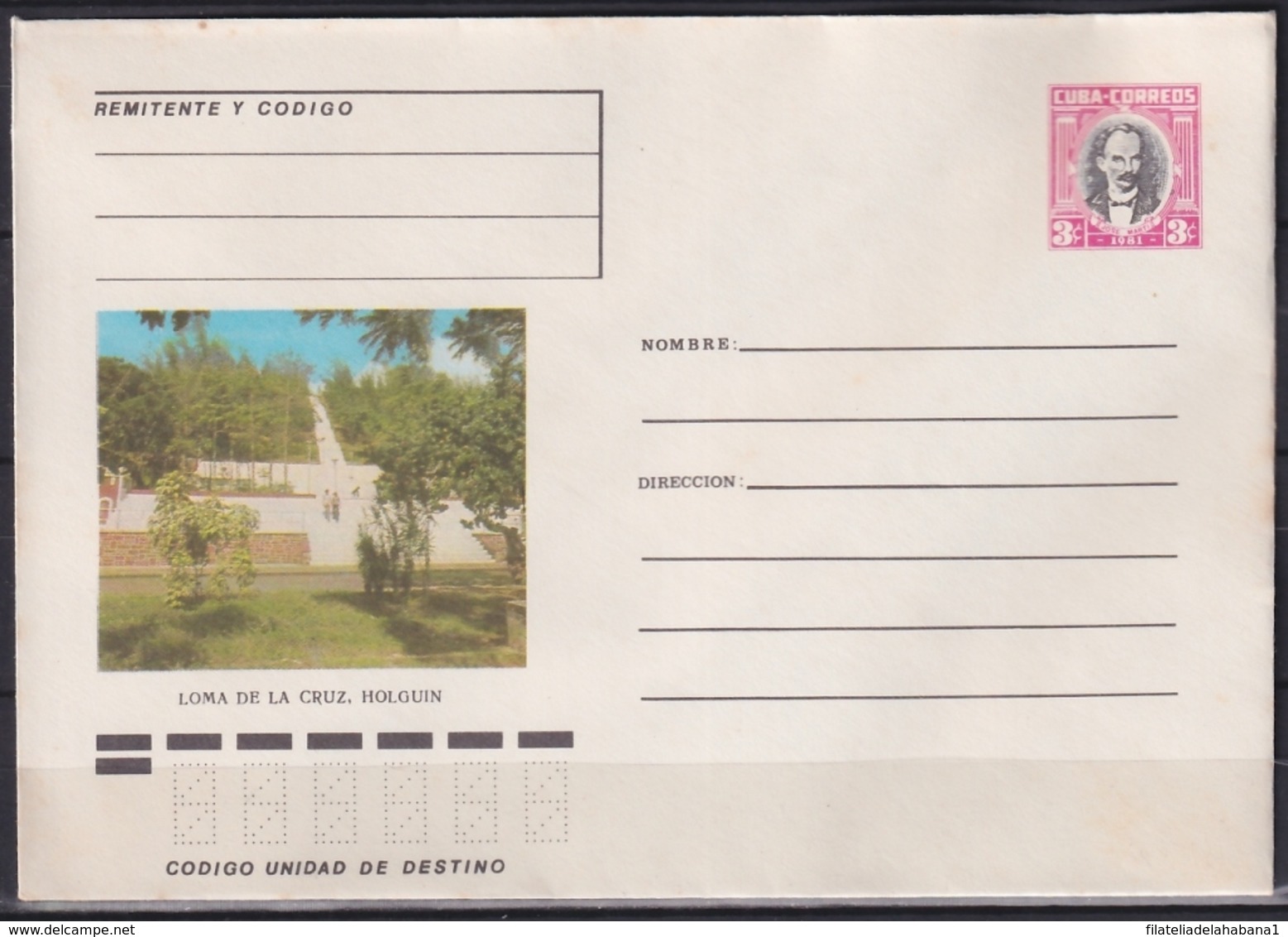 1981-EP-144 CUBA 1981 3c POSTAL STATIONERY COVER. HOLGUIN, LOMA DE LA CRUZ. - Covers & Documents