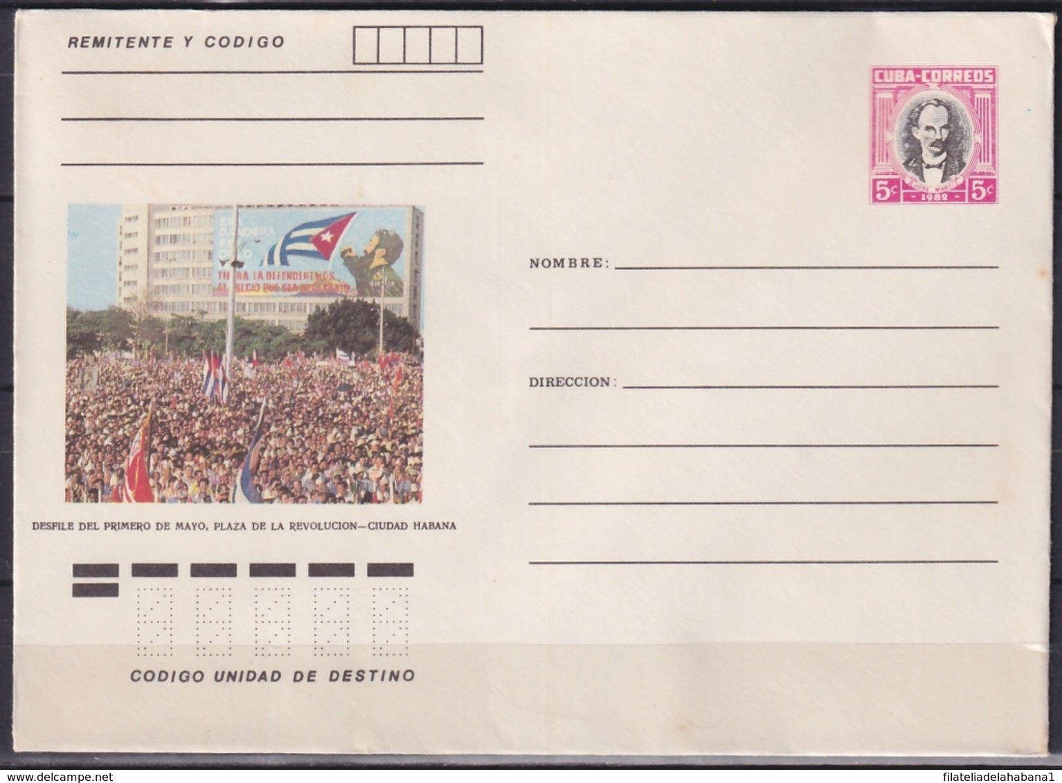 1982-EP-204 CUBA 1982 5c POSTAL STATIONERY COVER. HAVANA, DESFILE PRIMERO DE MAYO FIDEL CASTRO. - Brieven En Documenten