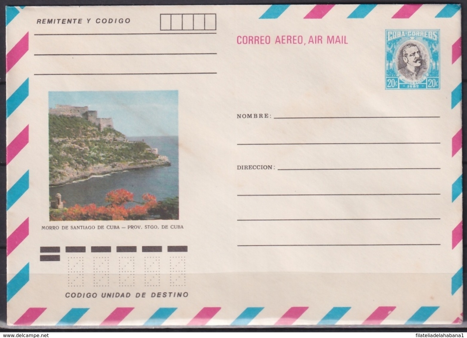 1982-EP-220 CUBA 1982 20c POSTAL STATIONERY COVER. SANTIAGO DE CUBA, CASTILLO DEL MORRO - Covers & Documents