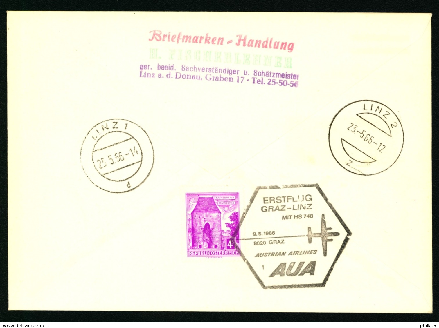 1966 Erstflug 9. Mai 1966 AUA Austrian Airlines HS 748  Graz - Linz Stempel_ Eröffnungsflug Von Der AUA Verschoben - Autres & Non Classés