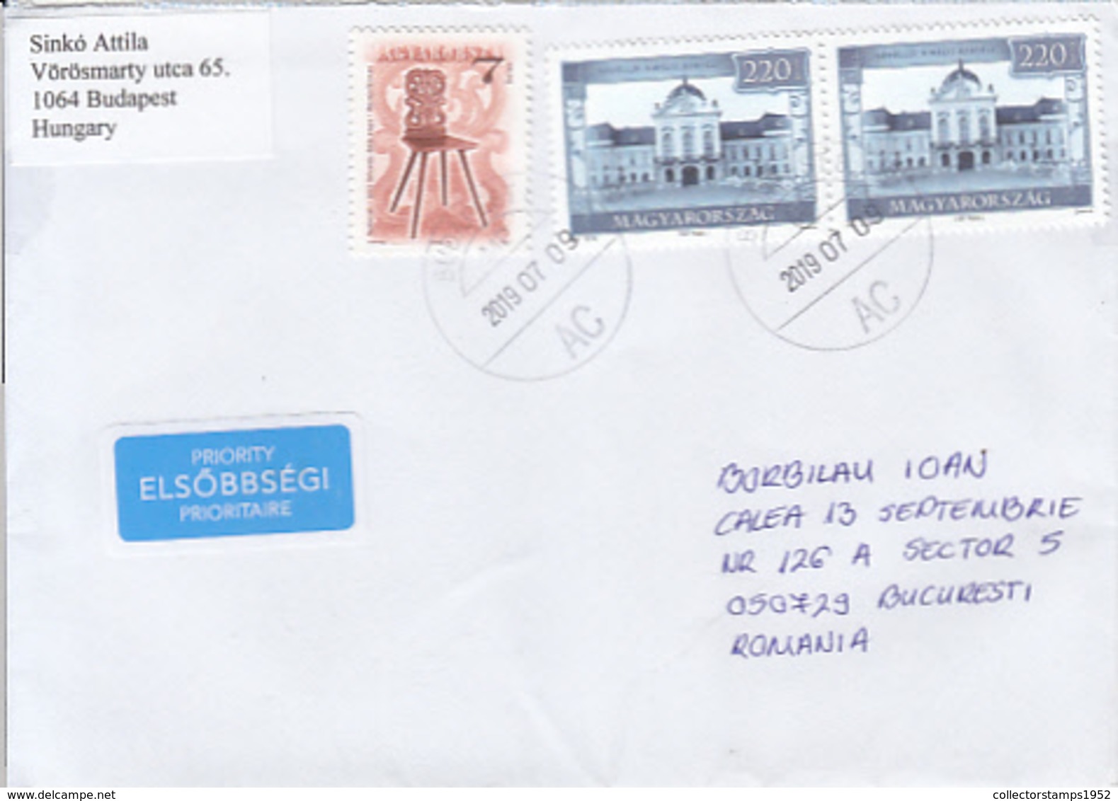 89738- CHAIR, CASTLE, STAMPS ON COVER, 2019, HUNGARY - Cartas & Documentos