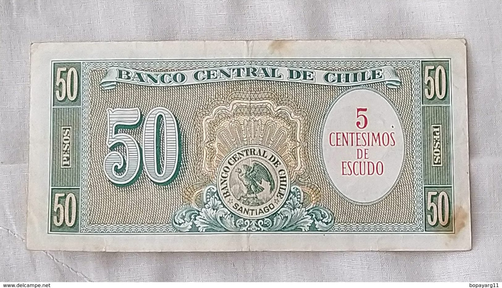 Billet Banknote  Chile 50 Pesos 5 Centesimos Escudo Paper Money #16 - Chile