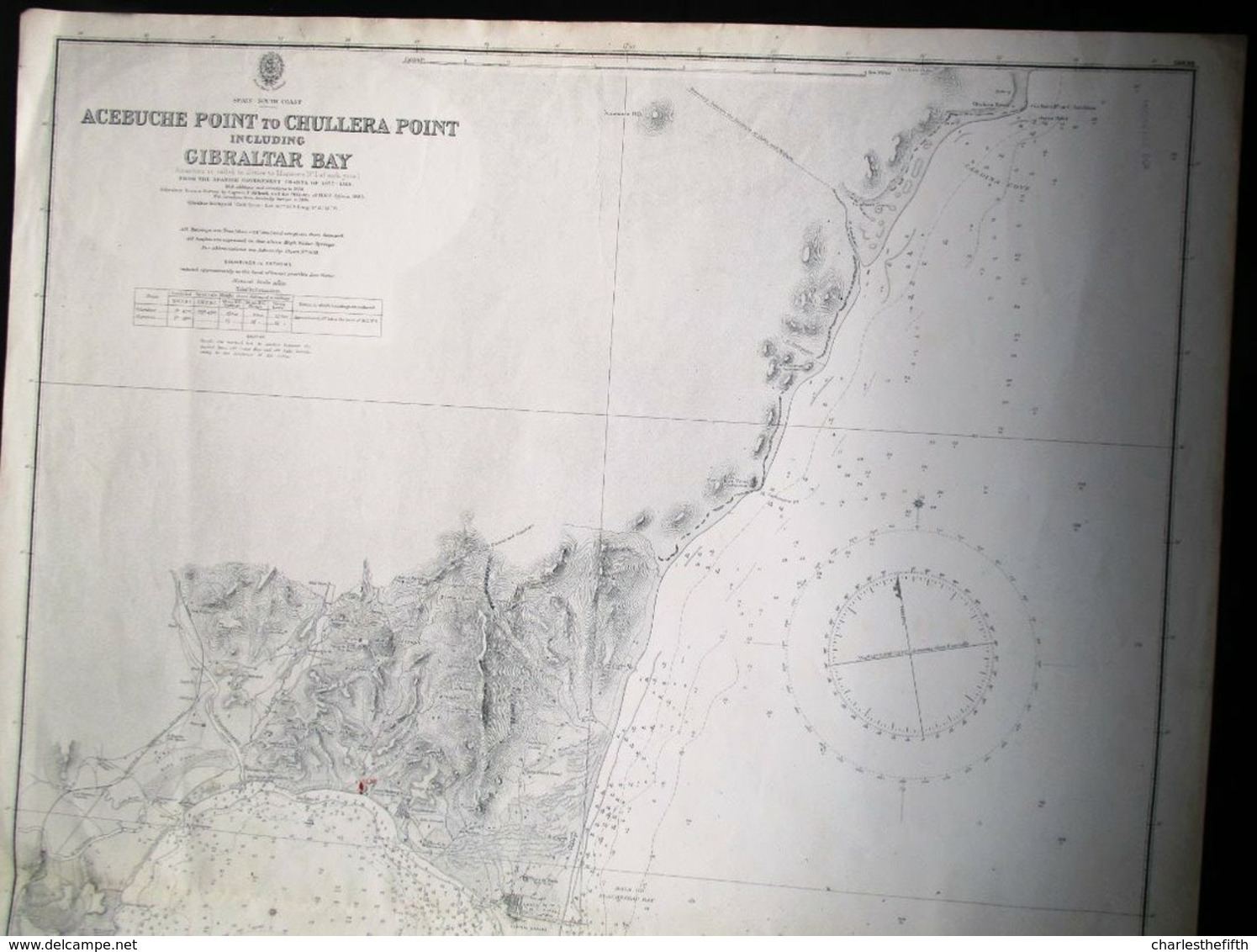 LARGE CHART ** GIBRALTAR FROM A SURVEY BY CAPTAIN P. ALDRICH AND OFFICERS OF H.M.S. SYLVIA 1885 ** With Corrections - Cartes Marines