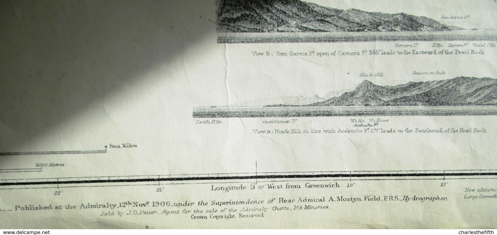 LARGE CHART ** GIBRALTAR FROM A SURVEY BY CAPTAIN P. ALDRICH AND OFFICERS OF H.M.S. SYLVIA 1885 ** With Corrections - Nautical Charts