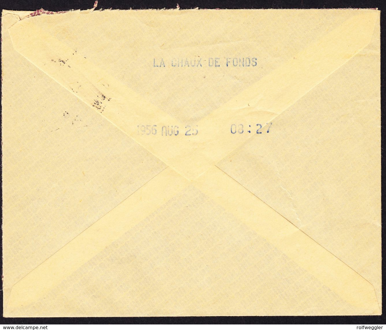 1956 Telegramm Couvert Rot Stempel La-Chaux-de-Fonds Mit Label "Brieftelegramm" - Télégraphe