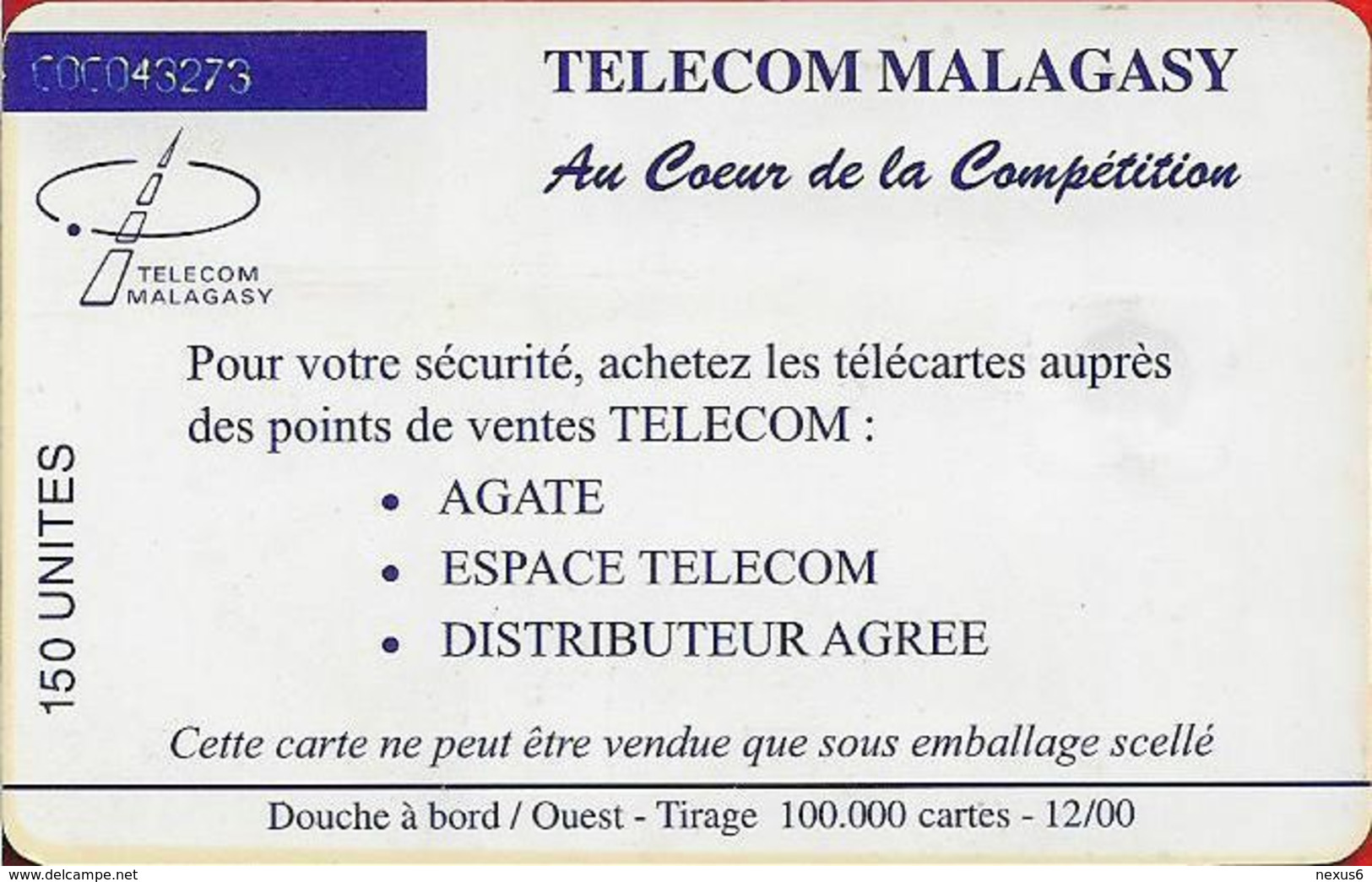 Madagascar - Telecom Malagasy - Shower Time - 150U, SC7, 12.2000, 100.000ex, Used - Madagaskar