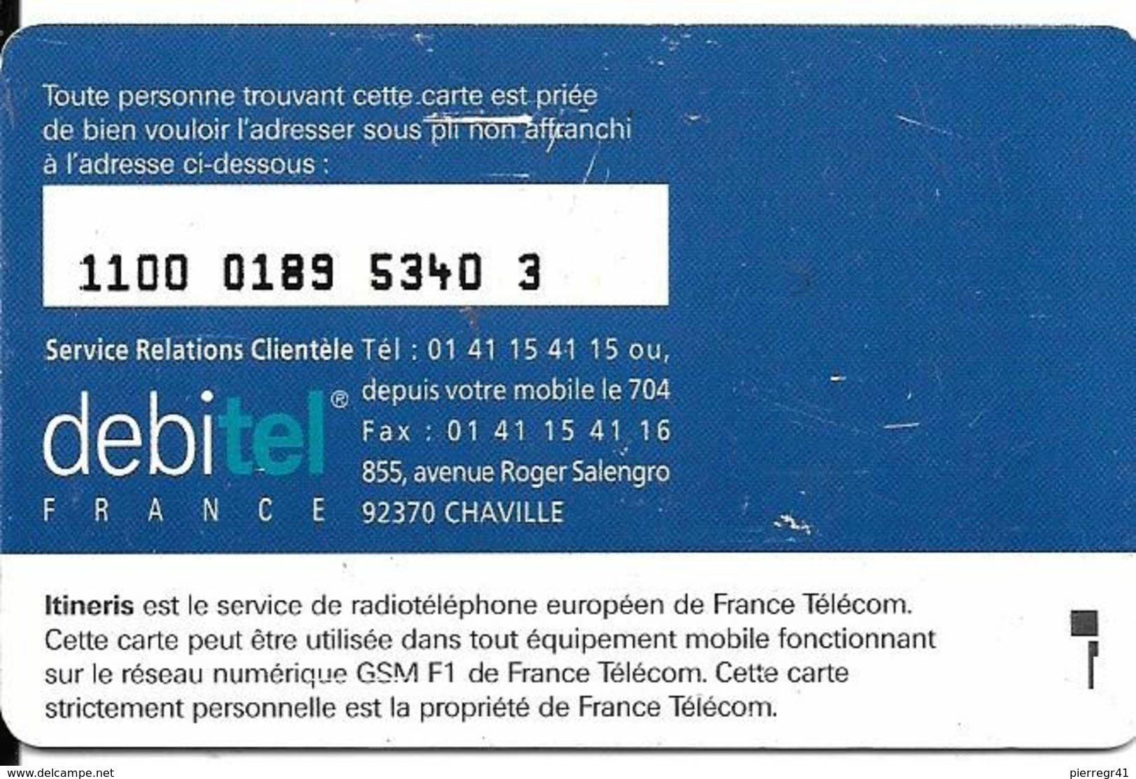 CARTE-GSM-PUCE-B-ITINERIS DEBITEL-IT/DL1Ba-SD-Ref-PHONECOTE 2005--TBE- - Mobicartes (GSM/SIM)