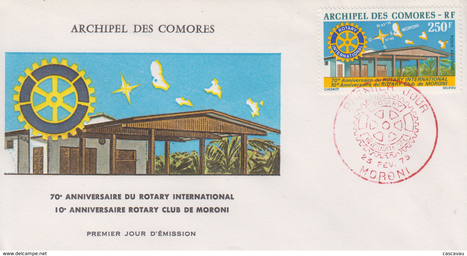 Enveloppe  FDC  1er  Jour   ARCHIPEL  Des  COMORES  70éme   Anniversaire  Du  ROTARY  INTERNATIONAL   1975 - Autres & Non Classés