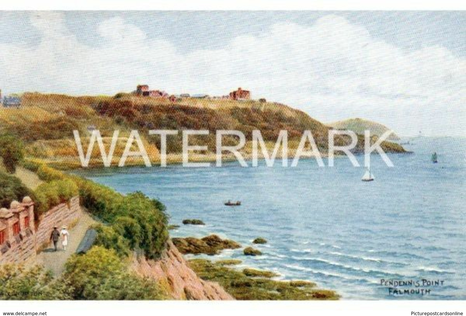 FALMOUTH PENDENNIS POINT OLD ART COLOUR POSTCARD SALMON 2316 ARTIST SIGNED A.R. QUINTON A.R.Q. - Quinton, AR