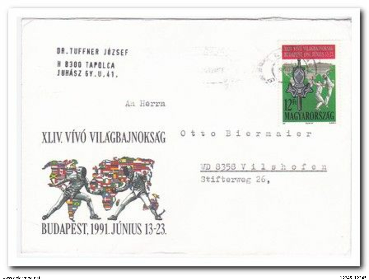 1991, Letter From Tapolca To Vilshofen Germany, Fencing - Brieven En Documenten