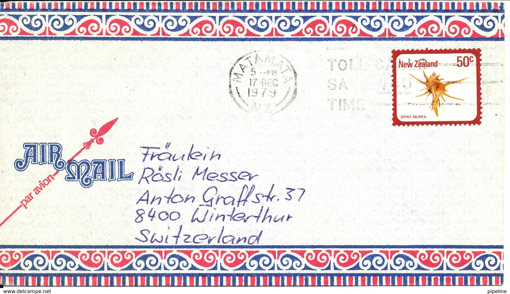 New Zealand Air Mail Cover Sent To Switzerland Matamata 17-12-1979 Single Franked - Luchtpost