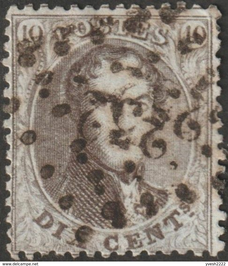 Belgique 1865 COB 14B,  10 C Léopold Ier, Oblitération à Points 232 Maldeghem - Punktstempel