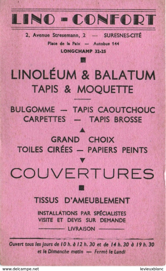 Buvard Ancien/ Linoléum & Balatum/ LINO-CONFORT/ SURESNES-CITE/ Tapis-Moquette/ /Vers1950-60  BUV461 - L