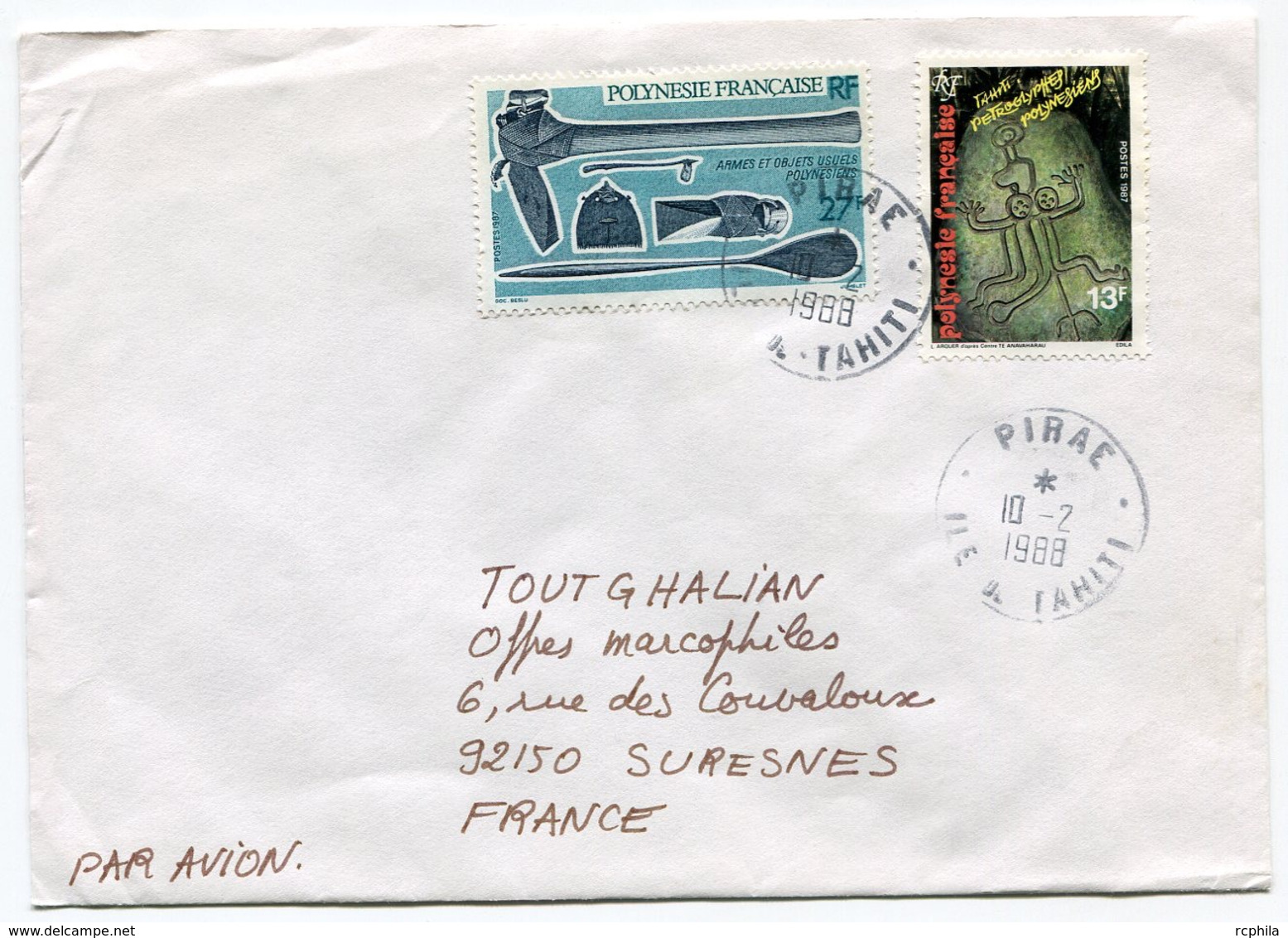 RC 18419 POLYNESIE 1988 LETTRE DE PIRAE / ILE DE TAHITI POUR LA FRANCE - TB - Brieven En Documenten