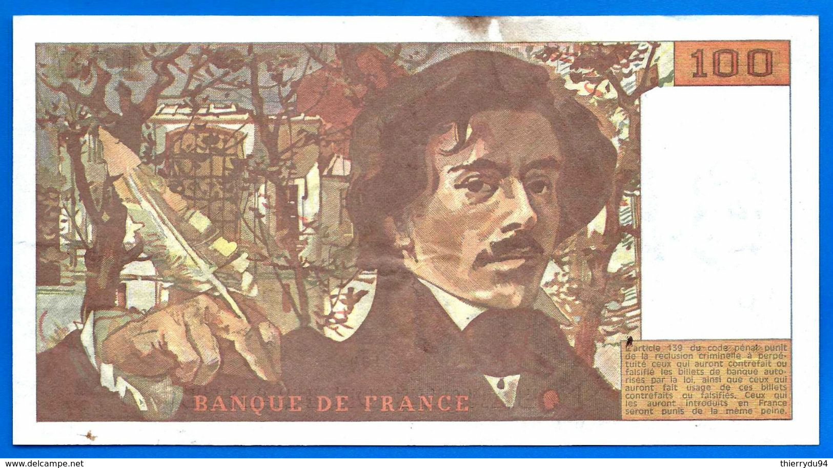 France 100 Francs 1993 Serie A Delacroix Frcs Frs Frc Que Prix + Port Peintre Paypal Bitcoin - Non Classés
