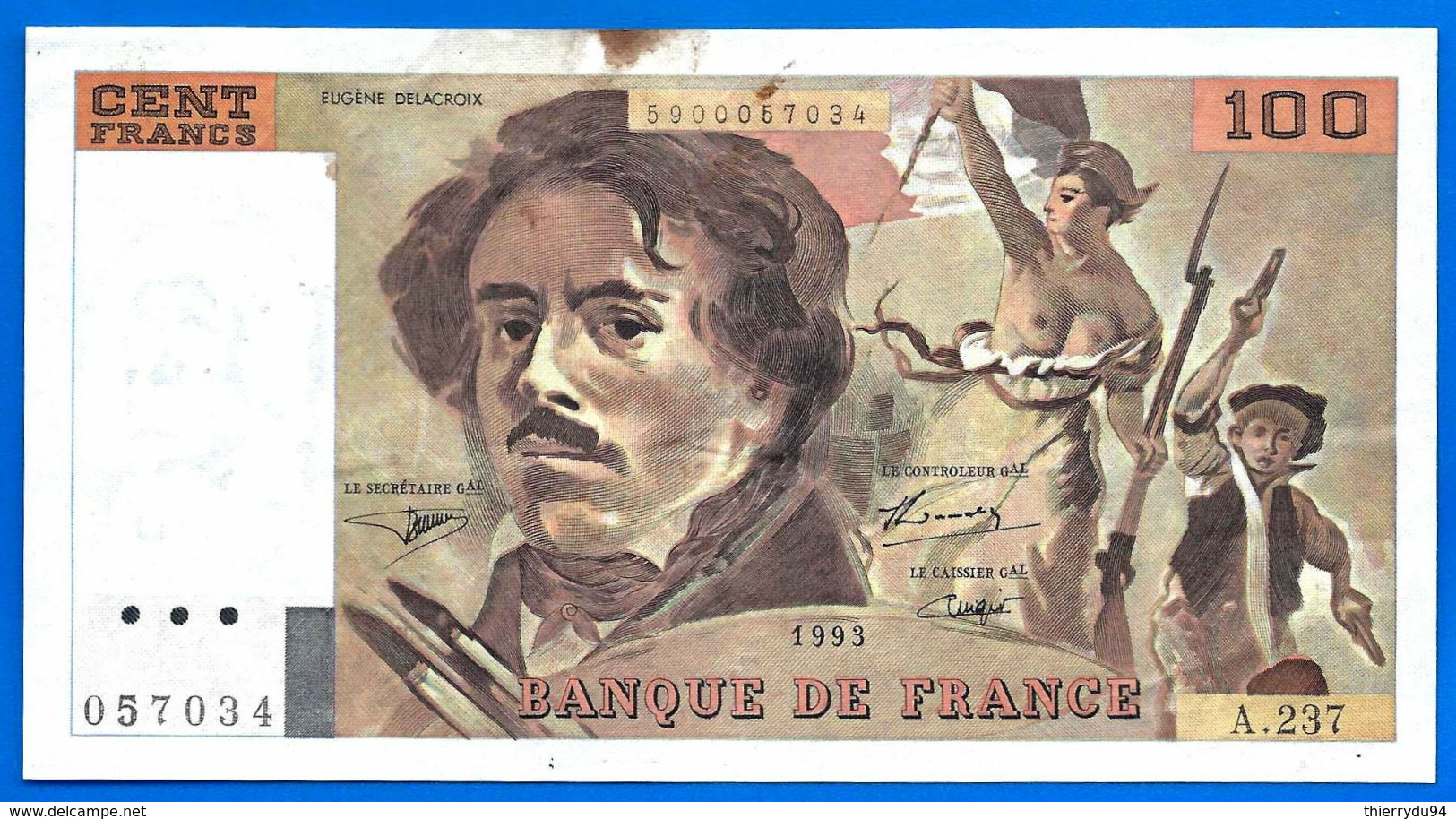 France 100 Francs 1993 Serie A Delacroix Frcs Frs Frc Que Prix + Port Peintre Paypal Bitcoin - Unclassified