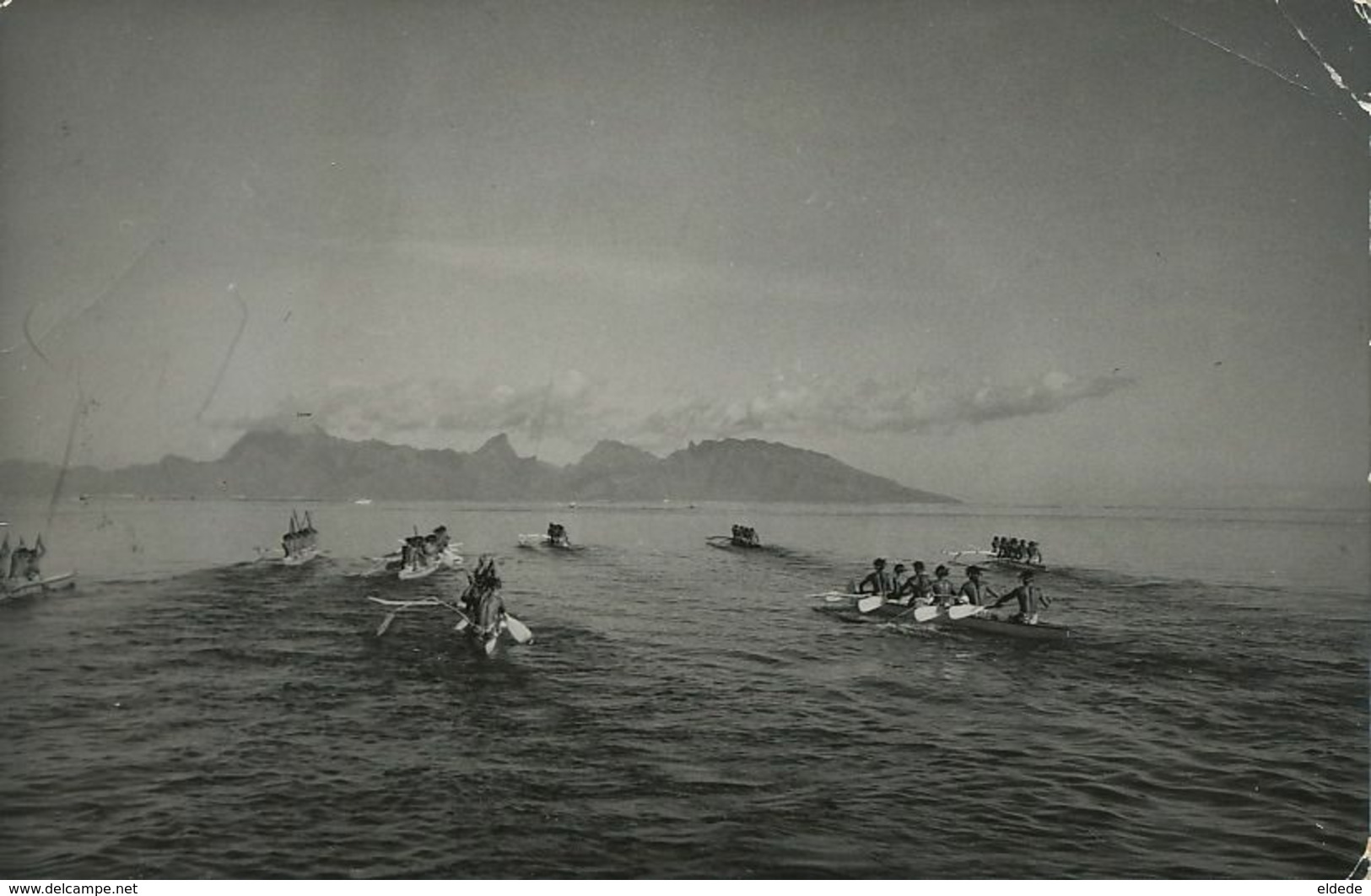 Real Photo Course De Pirogues , Canoé. Used To Boston. 2 Stamps . Timbrée Pli Coin Sup. Droit  . - French Polynesia