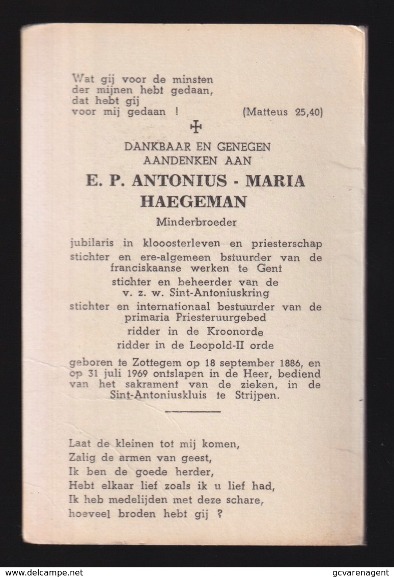 E.P. ANTONIUS HAEGEMAN ( MINDERBROEDER ) ZOTTEGEM  1886    STRIJPEN 1969  2 SCANS - Verlobung