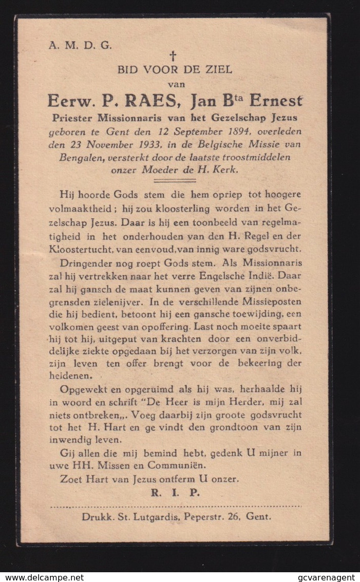 EERW.P.RAES JAN Bta ERNEST - GENT 1894  BENGALEN 1933   2 SCANS - Verloving