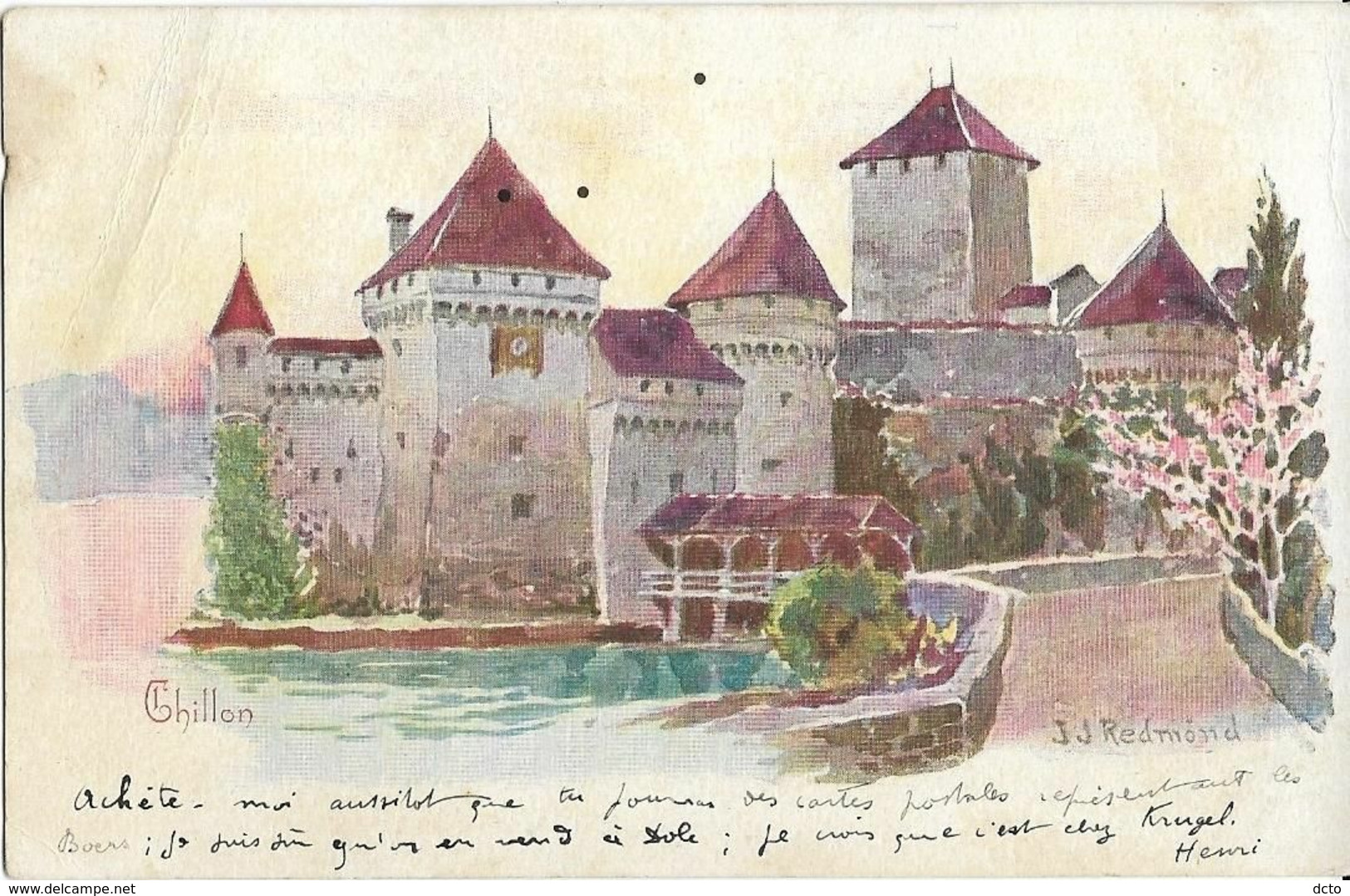 9 cpa peintures= 8 paysages suisses + 1 Lugano. Buchser, Pilatus, Megève,Kublis,Filisur, Chillon