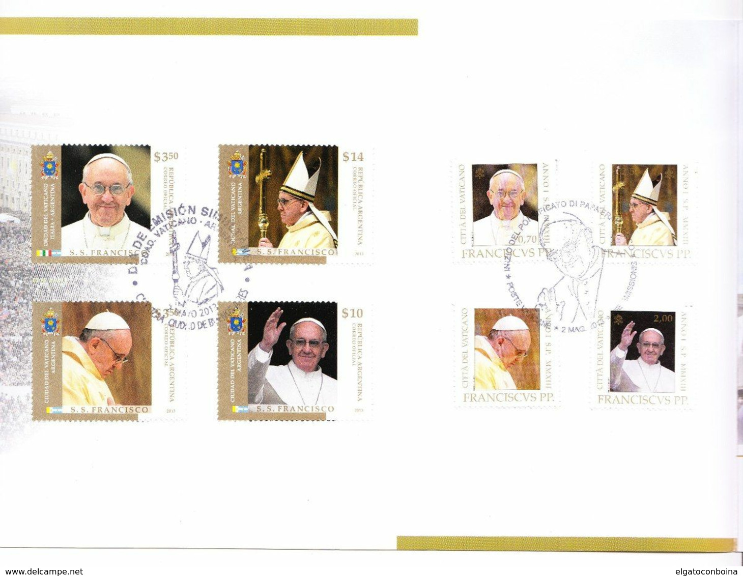 ARGENTINA 2013 POPE FRANCISCO JOINT ISSUE WITH ITALIA AND VATICAN CITY 8 VALUES FIRST DAY OF ISSUE CANCEL - Ungebraucht