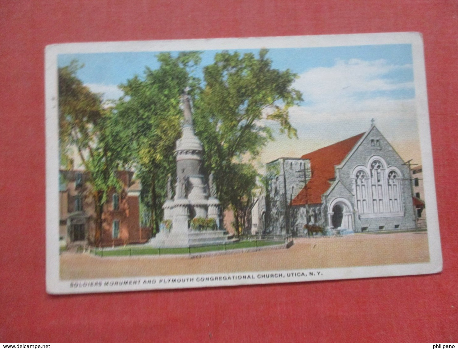 Soldiers Monument & Plymouth Congregational Church Utica  New York     Ref 4342 - Utica