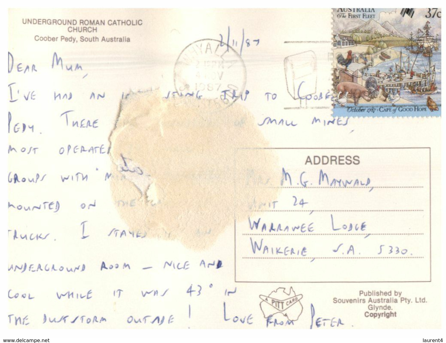 (M 6) Australia - SA - Coober Peddy (with Stamp) (posted In 1987) - Coober Pedy