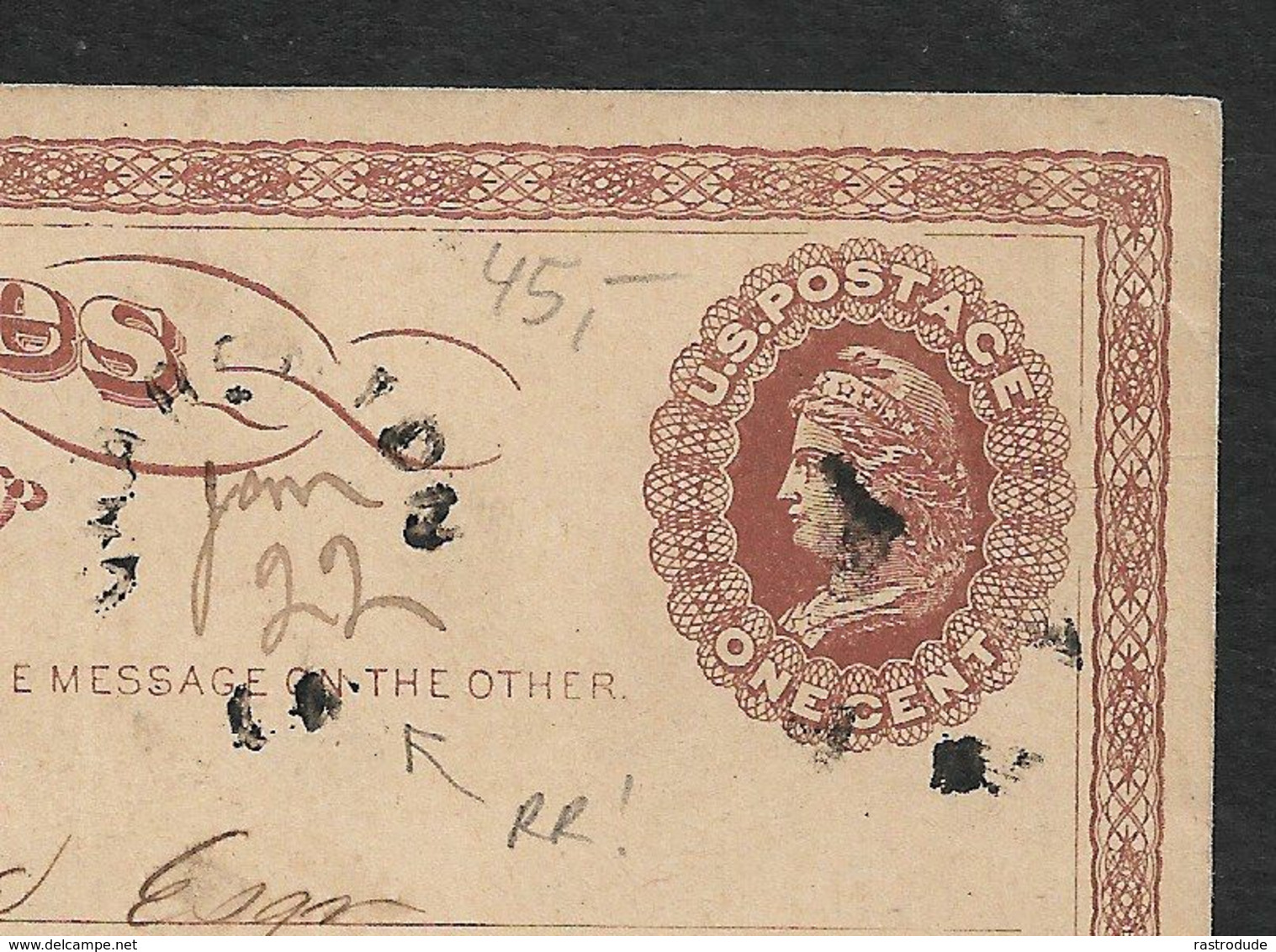 1875 U.S POSTAL STATIONERY CARD UX1 1C  CHARENTON,( LOUISIANA ) To NEW ORLEANS - Manuscript Date Of The Date Stamp . RR - ...-1900