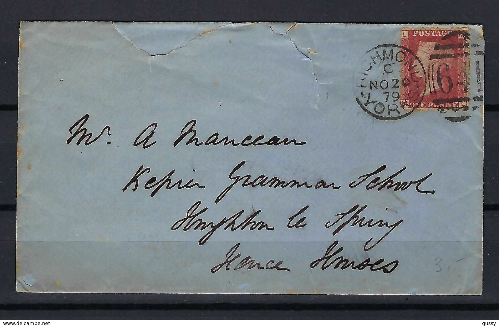 GRANDE BRETAGNE 1879: LSC De Richmond (Yorkshire) Pour Fence Houses Avec Le Y&T 26, Pl.215, Obl. CAD - Briefe U. Dokumente