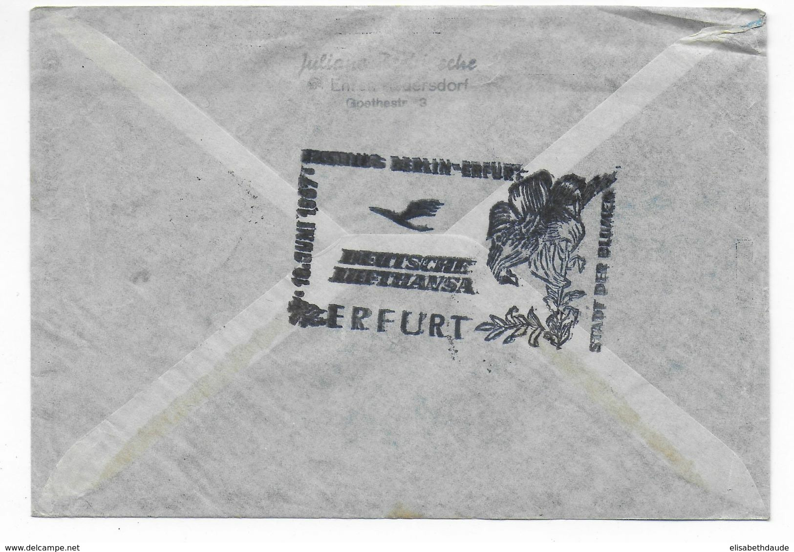 1957 - DDR - ENVELOPPE 1° LIAISON AERIENNE LUFTHANSA De BERLIN => ERFURT - Poste Aérienne