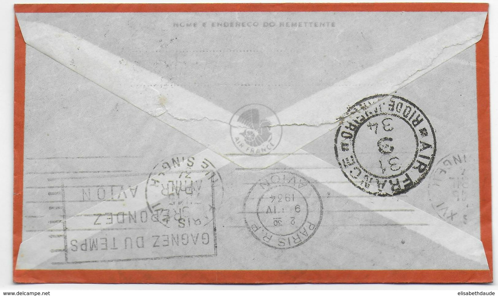 1934 - BRESIL - ENVELOPPE Par AVION AIR FRANCE Avec CACHET "AIR FRANCE RIO DE JANEIRO" Au DOS ! => PARIS - Covers & Documents