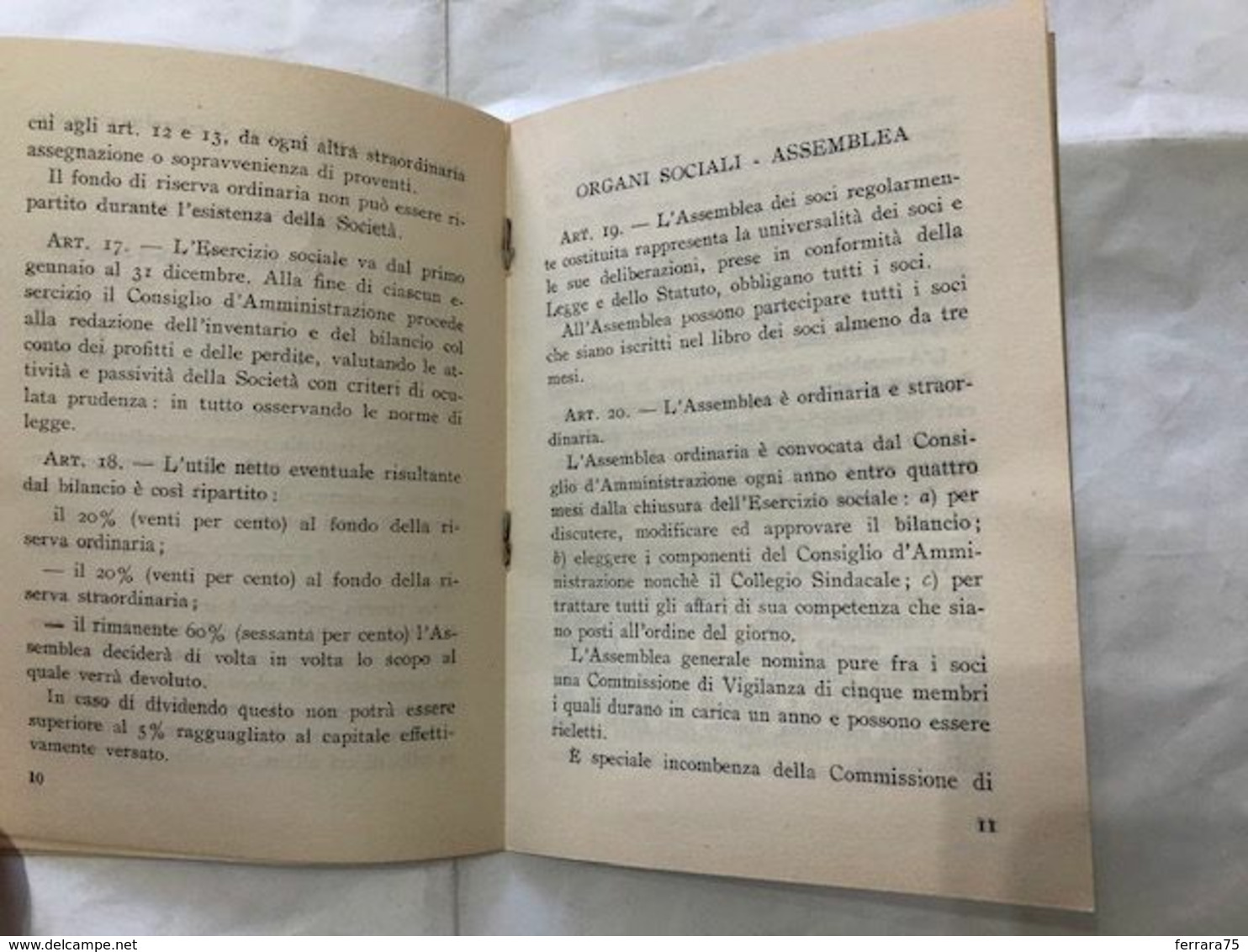 VARESE COOPERATIVA DI CONSUMO DI GIUBIANO S.R.L. STATUTO 1949.