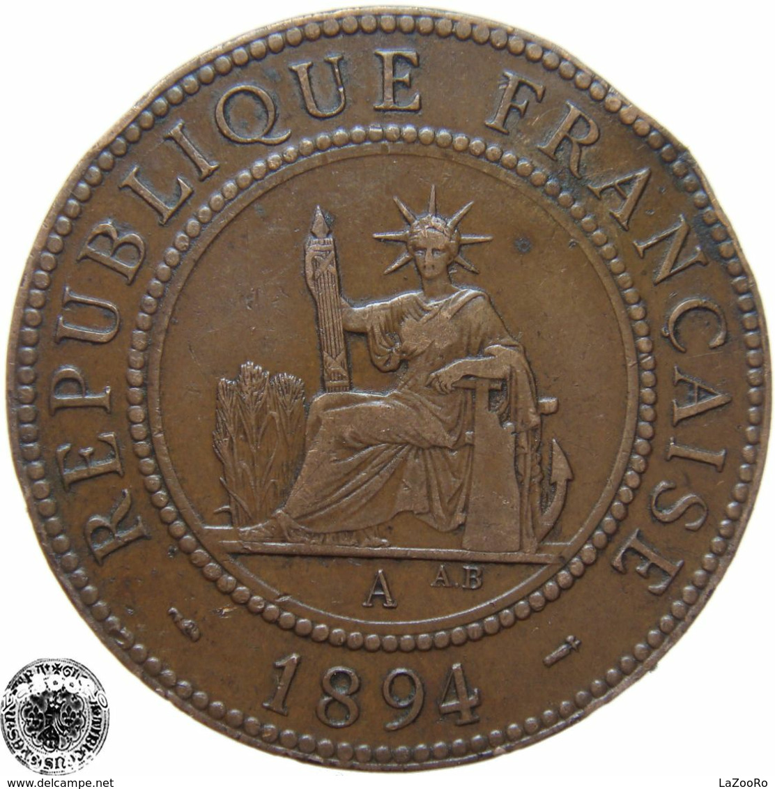 LaZooRo: French Indochina 1 Cent 1894 VF - French Indochina