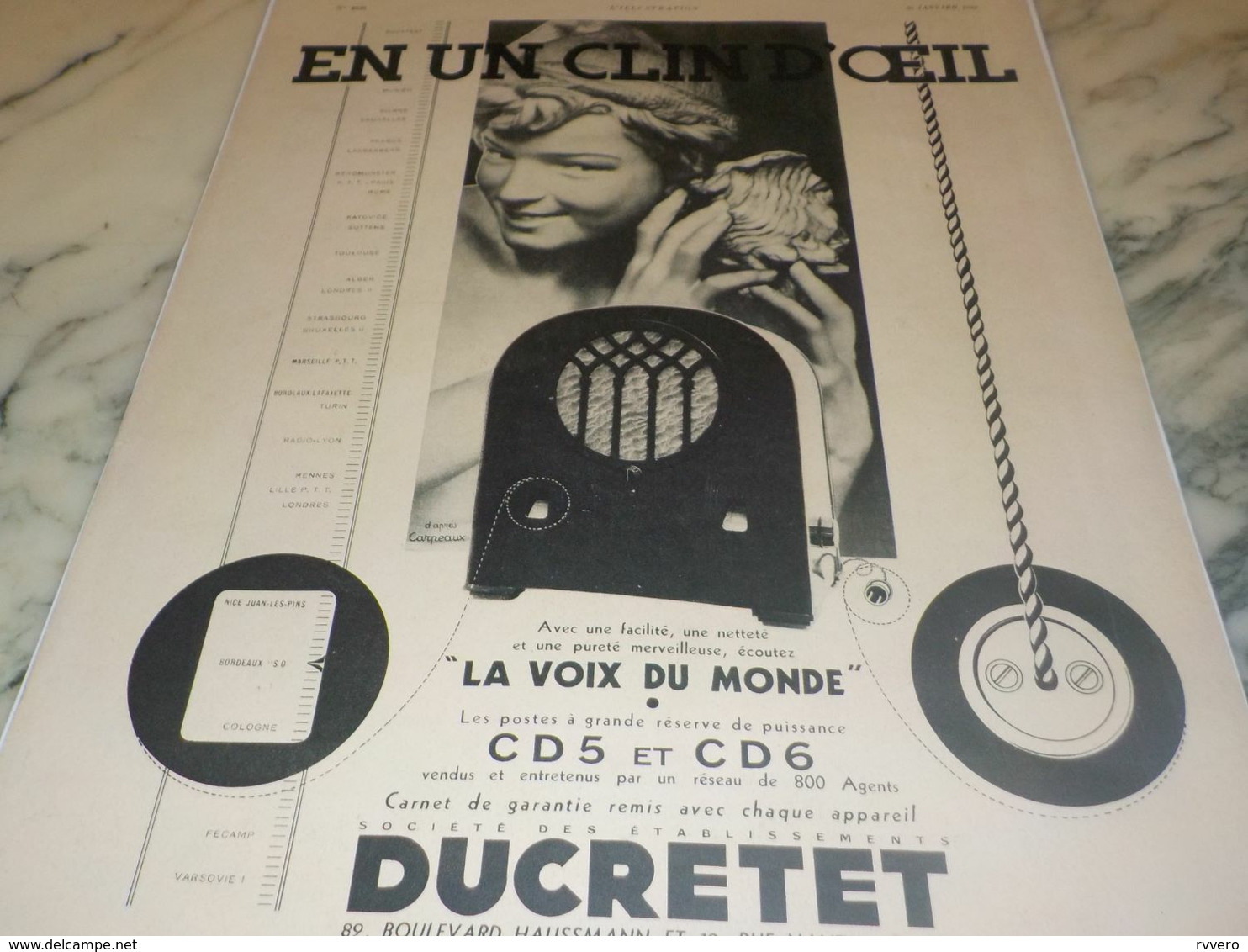 ANCIENNE PUBLICITE EN CLIN D OEIL  DUCRETET 1932 - Sonstige & Ohne Zuordnung